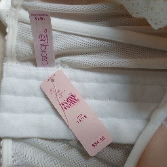 Cacique Intimates White‎ Corset Bra Size XL Bustier Y2K Eyelet Trim Pink Bows - Picture 10 of 12